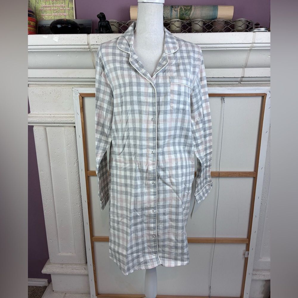 Stars Above NWT lightweight brushed flannel nightie gingham w/ piping